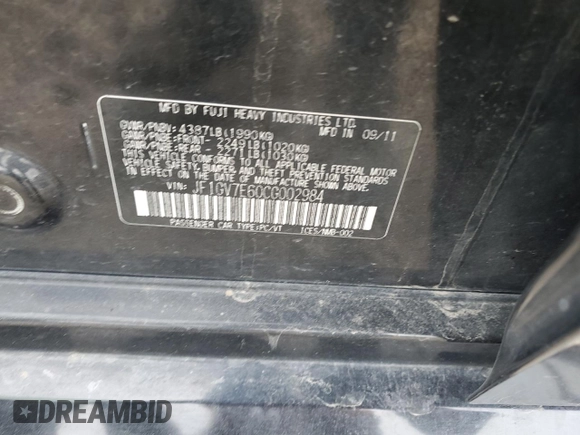 2012 Subaru WRX WRX with VIN JF1GV7E60CG002984, listed as a Copart auction lot 54557175 with 151,891 mi miles and Salvage title. Bid and sale history available at DreamBid. Image 12.