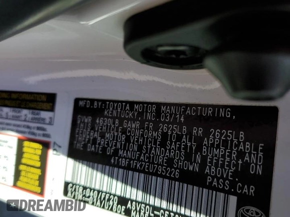 2014 Toyota Camry L with VIN 4T1BF1FK7EU795226, listed as a Copart auction lot 48015775 with 308,852 mi miles and Salvage Title. Bid and sale history available at carsss.com. Image 14.