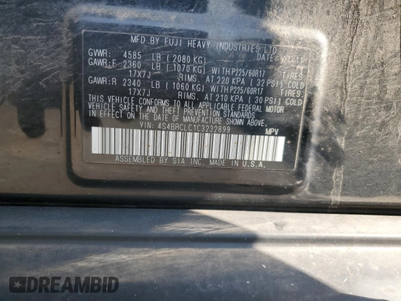 2012 Subaru Outback Limited z VIN 4S4BRCLC1C3232899, wystawiony jako Copart lot #59290995 z przebiegiem 183 795 mil mil oraz Szkoda całkowita • Salvage title. Historia ofert i sprzedaży dostępna na DreamBid. Obrazek 12.