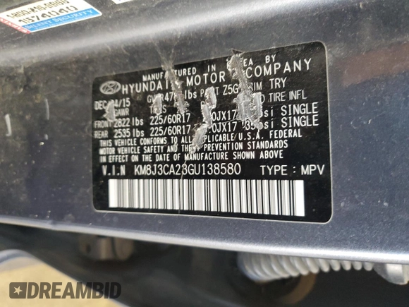 2016 Hyundai Tucson Limited with VIN KM8J3CA23GU138580, listed as a Copart auction lot 48170665 with 153,274 mi miles and Salvage Title. Bid and sale history available at carsss.com. Image 13.