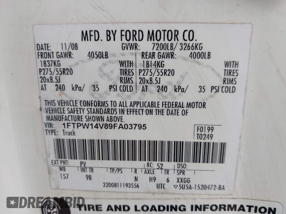 2009 Ford F-150 XL с VIN 1FTPW14V89FA03795, выставлен на аукционе IAAI как лот 41443786 с пробегом 164 766 миль миль и . История ставок и продаж доступна на DreamBid. Изображение 9.