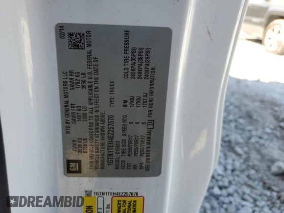 2014 GMC Sierra 1500 z VIN 1GTN1TEH4EZ257670, wystawiony jako Copart lot #77175274 z przebiegiem 266 997 mil mil oraz Szkody całkowita. Historia ofert i sprzedaży dostępna na DreamBid. Obrazek 15.