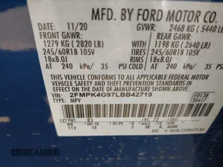 2020 Ford Edge SE with VIN 2FMPK4G97LBB42719, listed as a IAAI auction lot 42580013 with 87,475 mi miles and . Bid and sale history available at DreamBid. Image 9.
