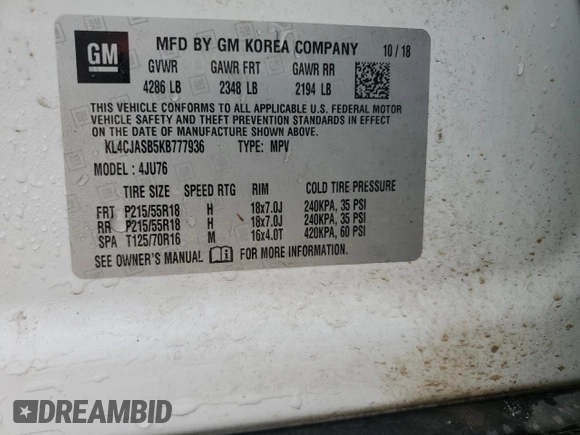 2019 Buick Encore Preferred with VIN KL4CJASB5KB777936, listed as a Copart auction lot 51341305 with 113,437 mi miles and Salvage Title. Bid and sale history available at carsss.com. Image 13.