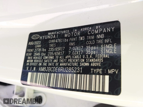 2024 Hyundai Tucson SEL with VIN KM8JBCDE6RU285231, listed as a IAAI auction lot 41757409 with 18,319 mi miles and . Bid and sale history available at carsss.com. Image 9.