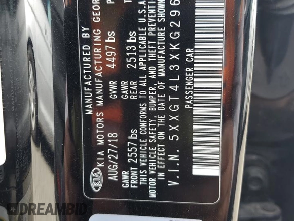 2019 Kia Optima LX with VIN 5XXGT4L3XKG296357, listed as a Copart auction lot 47130395 with 63,730 mi miles and Salvage Title. Bid and sale history available at carsss.com. Image 12.