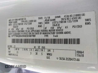 2019 Ford F-250 XL с VIN 1FT7W2B65KED36789, выставлен на аукционе IAAI как лот 42275403 с пробегом 154 847 миль миль и . История ставок и продаж доступна на DreamBid. Изображение 9.