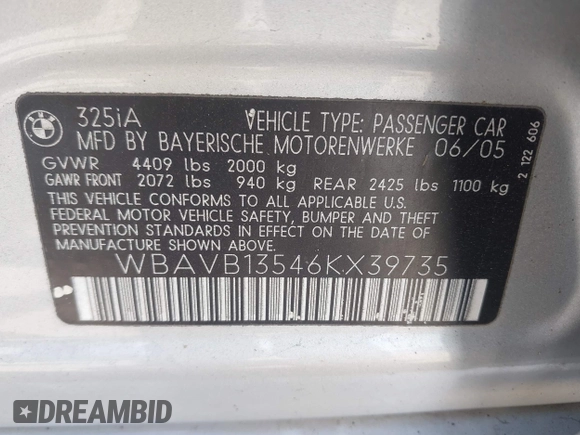2006 BMW 3 Series 325i with VIN WBAVB13546KX39735, listed as a IAAI auction lot 42079598 with 86,449 mi miles and . Bid and sale history available at carsss.com. Image 9.