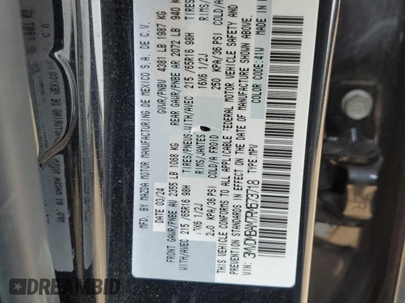 2024 Mazda CX-30 S with VIN 3MVDMBAM7RM673718, listed as a Copart auction lot 55478305 with 16,745 mi miles and Salvage title. Bid and sale history available at DreamBid. Image 13.