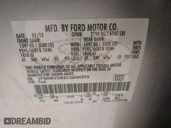 2012 Ford Explorer XLT с VIN 1FMHK7D82CGA90572, выставлен на аукционе IAAI как лот 42547690 с пробегом 222 851 миль миль и . История ставок и продаж доступна на DreamBid. Изображение 9.