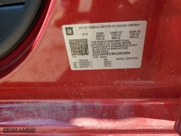 2019 Chevrolet Silverado 1500 LD LT with VIN 2GCVKPEC6K1201064, listed as a Copart auction lot 48491195 with 75,120 mi miles and Salvage Title. Bid and sale history available at carsss.com. Image 14.