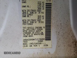 2017 Nissan Titan SV с VIN 1N6AA1EK6HN522600, выставлен на аукционе Copart как лот 54456365 с пробегом 71 790 миль миль и Списание • Salvage title. История ставок и продаж доступна на DreamBid. Изображение 12.