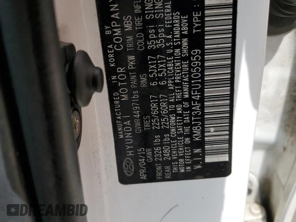 2015 Hyundai Tucson GLS with VIN KM8JT3AF4FU105959, listed as a Copart auction lot 62782944 with 156,733 mi miles and Salvage Title. Bid and sale history available at DreamBid. Image 15.
