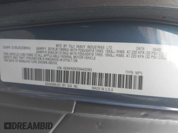 2009 Subaru Tribeca Limited z VIN 4S4WX93D294402063, wystawiony jako IAAI lot #41456530 z przebiegiem 86 260 mil mil oraz . Historia ofert i sprzedaży dostępna na DreamBid. Obrazek 9.