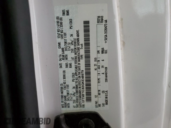 2016 Ford F-150 XL with VIN 1FTMF1C83GKE48979, listed as a Copart auction lot 47498725 with 96,421 mi miles and Salvage Title. Bid and sale history available at DreamBid. Image 14.