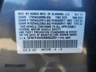 2011 Honda Pilot EX-L with VIN 5FNYF4H52BB062691, listed as a Copart auction lot 47868845 with 143,075 mi miles and Salvage Title. Bid and sale history available at carsss.com. Image 13.
