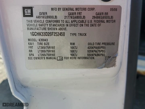 2006 Chevrolet Silverado 3500 SRW Wrk Trk with VIN 1GCHK33D26F252450, listed as a Copart auction lot 48043305 with 0 mi miles and Clean Title. Bid and sale history available at carsss.com. Image 12.