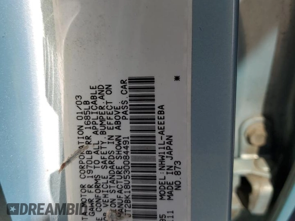 2003 Toyota Prius z VIN JT2BK18U530084491, wystawiony jako Copart lot #54445145 z przebiegiem 144 163 mil mil oraz Szkoda całkowita • Salvage title. Historia ofert i sprzedaży dostępna na DreamBid. Obrazek 12.