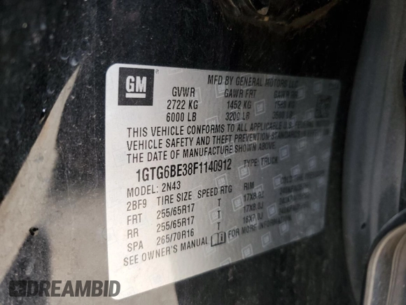 2015 GMC Canyon 4WD SLE with VIN 1GTG6BE38F1140912, listed as a Copart auction lot 44330565 with 102,809 mi miles and Salvage Title. Bid and sale history available at carsss.com. Image 14.