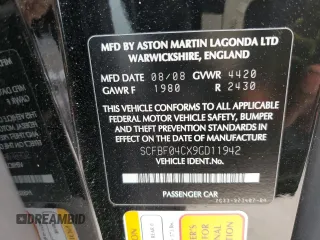2009 Aston Martin Vantage z VIN SCFBF04CX9GD11942, wystawiony jako Copart lot #43771214 z przebiegiem 52 730 mil mil oraz . Historia ofert i sprzedaży dostępna na DreamBid. Obrazek 12.