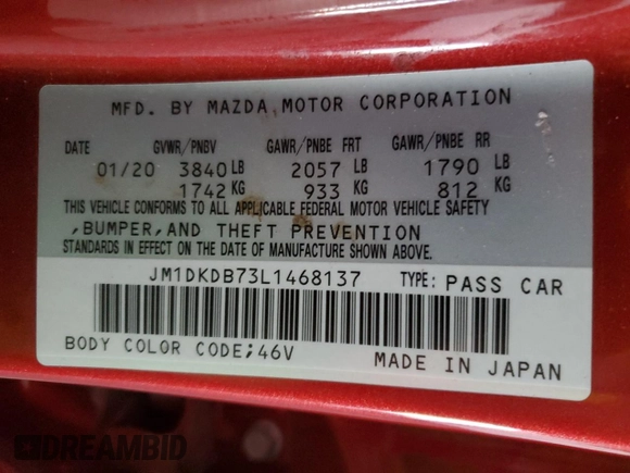 2020 Mazda CX-3 Sport with VIN JM1DKDB73L1468137, listed as a Copart auction lot 84109654 with Not Provided miles and Salvage Title. Bid and sale history available at carsss.com. Image 14.
