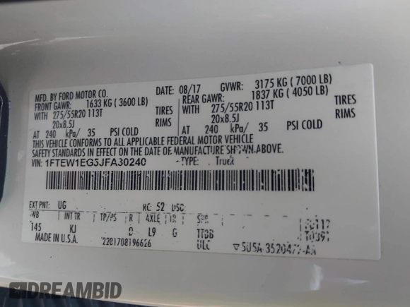 2018 Ford F-150 XL with VIN 1FTEW1EG5JFA30240, listed as a IAAI auction lot 42124343 with 102,361 mi miles and . Bid and sale history available at DreamBid. Image 9.