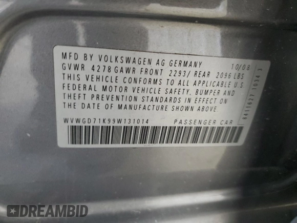 2009 Volkswagen GTI z VIN WVWGD71K99W131014, wystawiony jako Copart lot #47857095 z przebiegiem 180 763 mil mil oraz Szkoda całkowita • Salvage title. Historia ofert i sprzedaży dostępna na DreamBid. Obrazek 12.