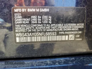 2022 BMW M3 Competition xDrive with VIN WBS43AY05NFL68593, listed as a Copart auction lot 53489645 with 44,039 mi miles and Salvage title. Bid and sale history available at DreamBid. Image 13.