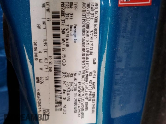 2014 Ford Focus SE with VIN 1FADP3F24EL406933, listed as a Copart auction lot 47826345 with 115,310 mi miles and Salvage Title. Bid and sale history available at carsss.com. Image 14.