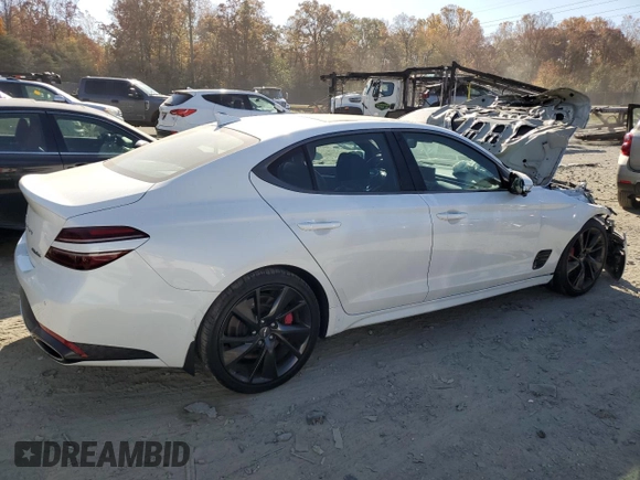 2023 Genesis G70 3.3T with VIN KMTG54TE2PU124578, listed as a Copart auction lot 79160664 with 46,500 mi miles and Salvage Title. Bid and sale history available at DreamBid. Image 3.