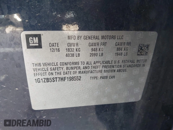 2017 Chevrolet Malibu LS with VIN 1G1ZB5ST7HF198552, listed as a IAAI auction lot 41915737 with 144,331 mi miles and . Bid and sale history available at DreamBid. Image 9.