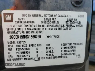 2003 Chevrolet Silverado SS z VIN 2GCEK19N631366266, wystawiony jako Copart lot #79645644 z przebiegiem 146 791 mil mil oraz Szkody całkowita. Historia ofert i sprzedaży dostępna na DreamBid. Obrazek 12.