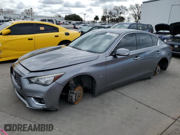 2018 Infiniti Q50 3.0t LUXE with VIN JN1EV7AR3JM610873, listed as a Copart auction lot 48164755 with 107,018 mi miles and Salvage Title. Bid and sale history available at carsss.com. Image 1.
