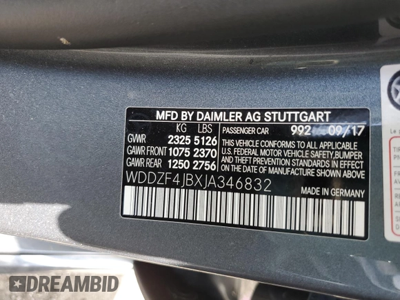 2018 Mercedes-Benz E 300 with VIN WDDZF4JBXJA346832, listed as a Copart auction lot 49081513 with Not Provided miles and . Bid and sale history available at DreamBid. Image 13.