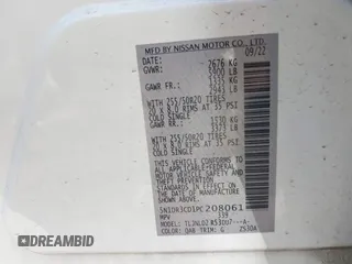 2023 Nissan Pathfinder SL with VIN 5N1DR3CD1PC208061, listed as a IAAI auction lot 42087660 with 37,018 mi miles and . Bid and sale history available at DreamBid. Image 9.