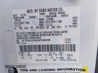 2010 Ford F-150 XL with VIN 1FTEW1CW2AFD88390, listed as a IAAI auction lot 41039865 with 157,815 mi miles. Bid and sale history available at carsss.com. Image 9.