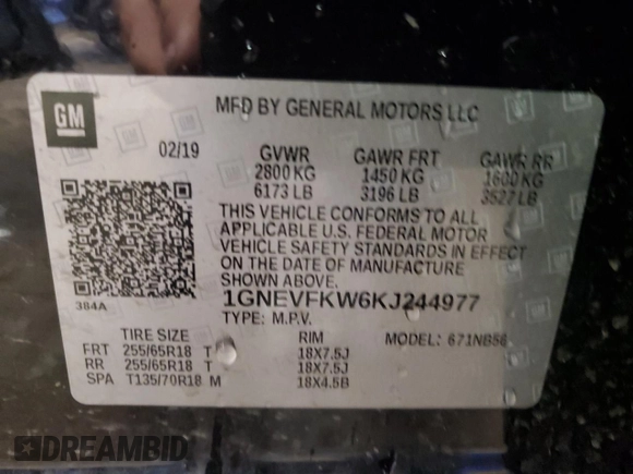 2019 Chevrolet Traverse LS with VIN 1GNEVFKW6KJ244977, listed as a Copart auction lot 52120255 with 65,359 mi miles and Salvage Title. Bid and sale history available at carsss.com. Image 13.