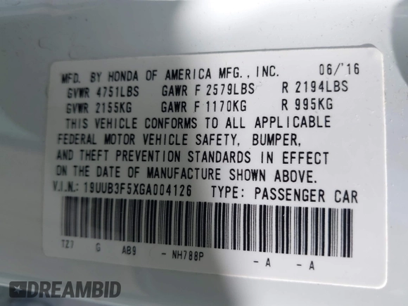 2016 Acura TLX Technology z VIN 19UUB3F5XGA004126, wystawiony jako IAAI lot #41746607 z przebiegiem 82 654 mil mil oraz . Historia ofert i sprzedaży dostępna na DreamBid. Obrazek 9.