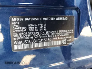 2020 BMW 5 Series 540i with VIN WBAJS1C08LCD15180, listed as a Copart auction lot 85655344 with 82,009 mi miles and Salvage title. Bid and sale history available at DreamBid. Image 14.