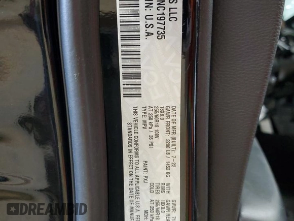 2022 Dodge Durango Pursuit with VIN 1C4SDJFT6NC197735, listed as a Copart auction lot 49824055 with 43,817 mi miles and Salvage title. Bid and sale history available at DreamBid. Image 14.