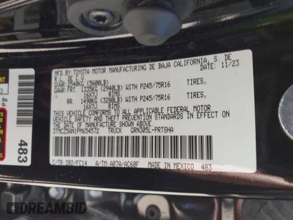 2023 Toyota Tacoma SR with VIN 3TMCZ5AN1PM654572, listed as a IAAI auction lot 42312575 with 14,111 mi miles and . Bid and sale history available at DreamBid. Image 9.