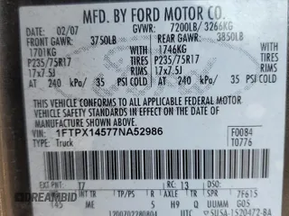 2007 Ford F-150 XLT with VIN 1FTPX14577NA52986, listed as a Copart auction lot 78275124 with 149,564 mi miles and Clean title. Bid and sale history available at DreamBid. Image 12.