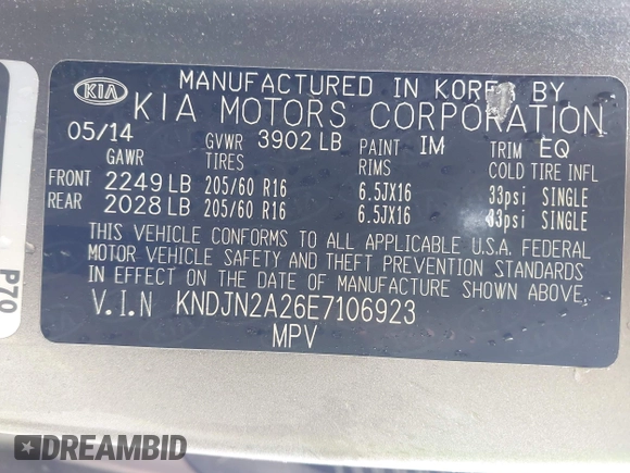2014 Kia Soul with VIN KNDJN2A26E7106923, listed as a IAAI auction lot 41931647 with 48,411 mi miles. Bid and sale history available at carsss.com. Image 9.
