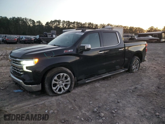2023 Chevrolet Silverado 1500 LTZ with VIN 2GCUDGEDXP1141604, listed as a Copart auction lot 87593255 with 47,296 mi miles and Salvage Title. Bid and sale history available at carsss.com. Image 1.