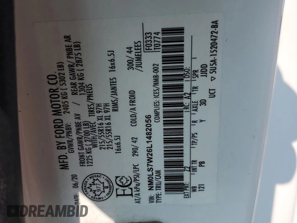 2020 Ford Transit Connect with VIN NM0LS7W26L1482056, listed as a Copart auction lot 64894964 with 106,077 mi miles and Salvage title. Bid and sale history available at DreamBid. Image 12.