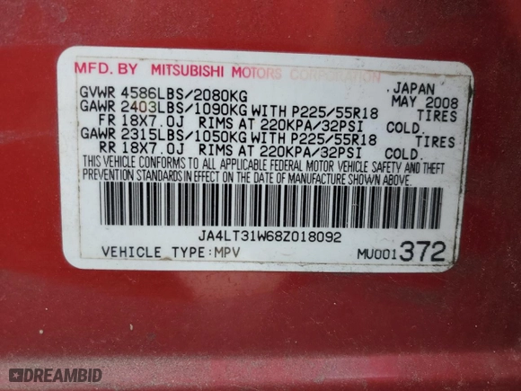2008 Mitsubishi Outlander SE with VIN JA4LT31W68Z018092, listed as a Copart auction lot 51512855 with 66,577 mi miles and Clean Title. Bid and sale history available at carsss.com. Image 13.