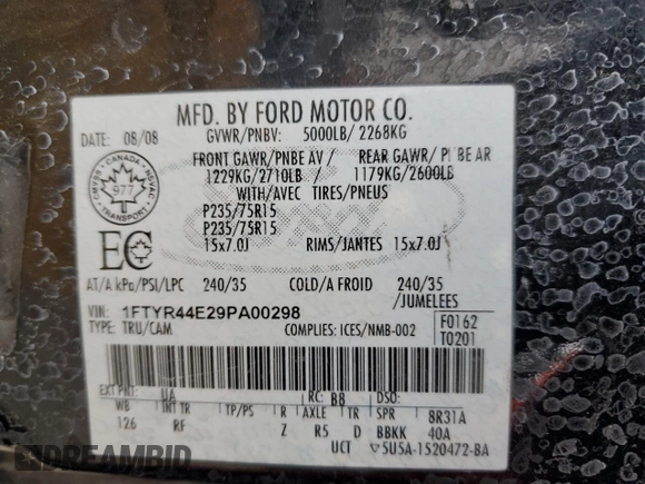 2009 Ford Ranger XLT with VIN 1FTYR44E29PA00298, listed as a Copart auction lot 77424074 with 186,750 mi miles and Clean title. Bid and sale history available at DreamBid. Image 12.