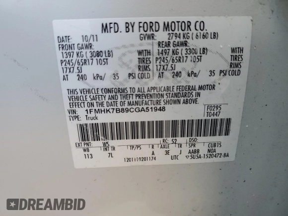 2012 Ford Explorer с VIN 1FMHK7B89CGA51948, выставлен на аукционе Copart как лот 46056695 с пробегом 164 186 миль миль и Списание • Salvage title. История ставок и продаж доступна на DreamBid. Изображение 12.