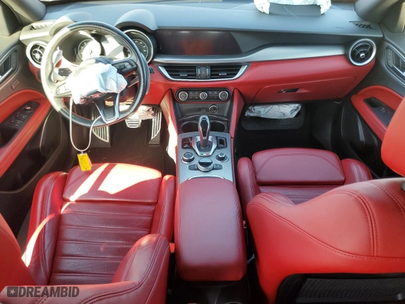2021 Alfa Romeo Stelvio Ti with VIN ZASPAKBN4M7D18255, listed as a Copart auction lot 48514765 with 0 mi miles and Salvage Title. Bid and sale history available at carsss.com. Image 8.