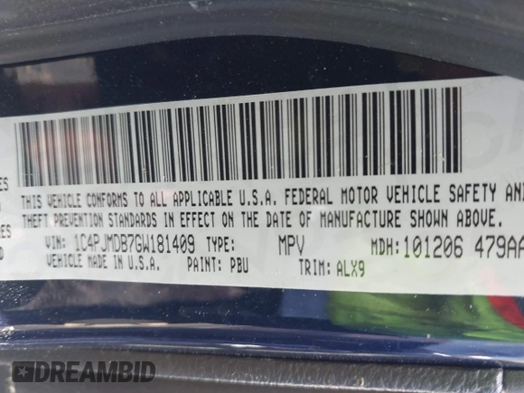 2016 Jeep Cherokee Limited with VIN 1C4PJMDB7GW181409, listed as a IAAI auction lot 42163196 with Not provided miles and . Bid and sale history available at DreamBid. Image 9.